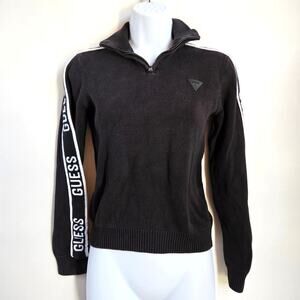 Guess Womens Black 1/4 Zip Pull Over Sweater Size 12 Spell Out Y2K Preppy